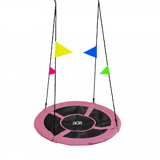 Aga Nestschaukel 90 cm, Rundschaukel, Schaukel verstellbar Garten-Schaukel 150 Kg belastbar, Kinderschaukel Tellerschaukel Hängeschaukel, Rosa mit Fahnen