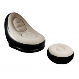 Aga Aufblasbarer Sessel mit Fußstütze DS2502, Sessel mit Sitzpuff – Veloursoptik, PVC, bis 120 kg, leicht faltbar, für drinnen & draußen