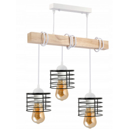 LED závěsné stropní svítidlo, dřevěné, bílé, 3xE27, loft pružina