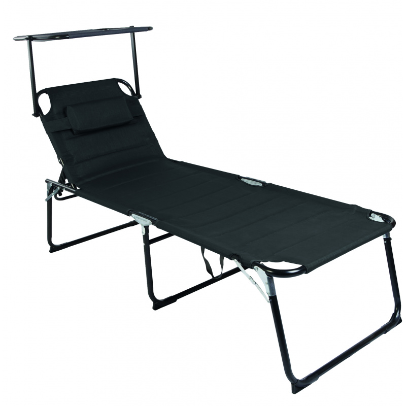 Linder Exclusiv Klappbarer Gartenliege XXL mit Baldachin Schwarz