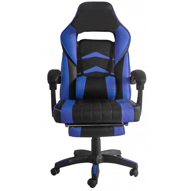 Aga Spielstuhl, Bürostuhl, Drehbarer Spielstuhl, Gamingstuhl, Racing Schreibtischstuhl,Chefsessel mit Fußstütze Schwarz - Blau