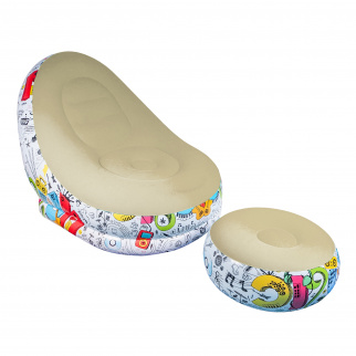 Aga Aufblasbarer Sessel mit Fußstütze DS2505, Sessel mit Sitzpuff – Veloursoptik, PVC, bis 120 kg, leicht faltbar, für drinnen & draußen Aga Aufblasbarer Sessel mit Fußstütze DS2505, Sessel mit Sitzpuff – Veloursoptik, PVC, bis 120 kg, leicht faltbar, für drinnen & draußen