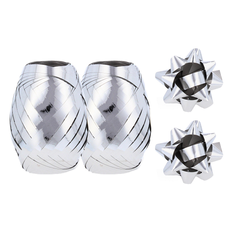Aga 2x Geschenkband 0,5 cm x 20 m + 6x silbere Sterne