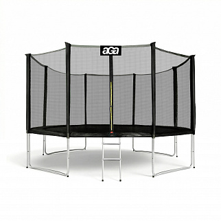 Aga SPORT PRO Trampolin 366 cm 12 ft Schwarz,Kindertrampolin,Gartentrampolin mit Sicherheitsnetz + Schutznetz + Leiter