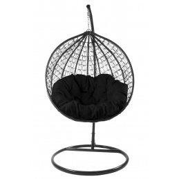 Aga Hängesessel mit Gestell und Kissen Hängekorb bis 120 kg ORTA MR4200B-B Schwarz, Hängestuhl, Hängekorb, Hängesessel mit Stahlskelett, Polyrattan Hängekorb, Hängesessel