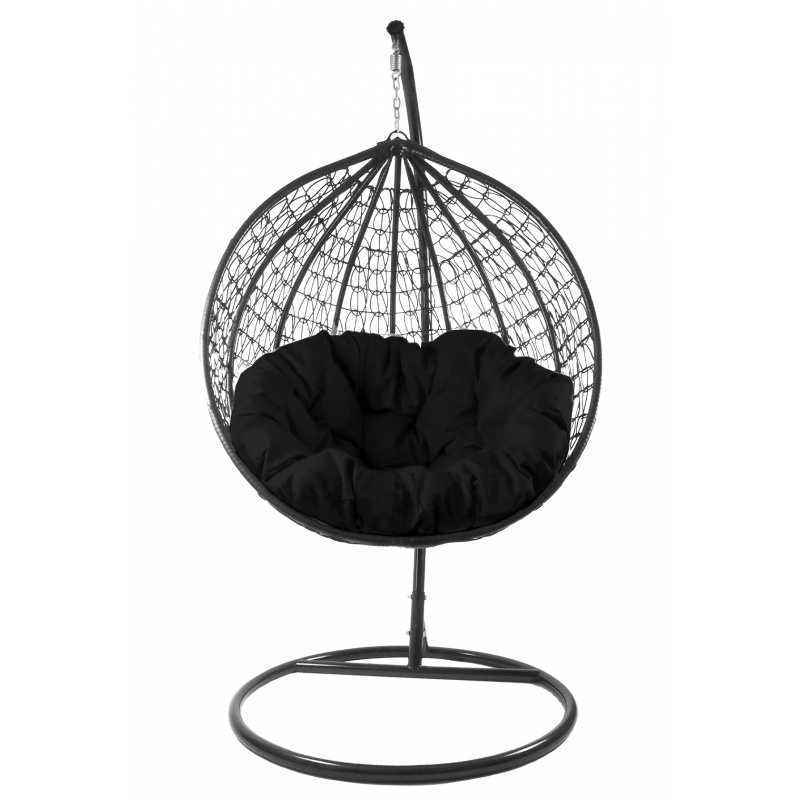 Aga Hängesessel mit Gestell und Kissen Hängekorb bis 120 kg ORTA MR4200B-B Schwarz, Hängestuhl, Hängekorb, Hängesessel mit Stahlskelett, Polyrattan Hängekorb, Hängesessel