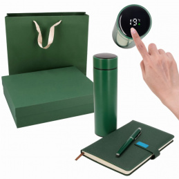 Zestaw prezentowy upominkowy - notes niedatowany, długopis, termos z dotykowym wyświetlaczem LCD.