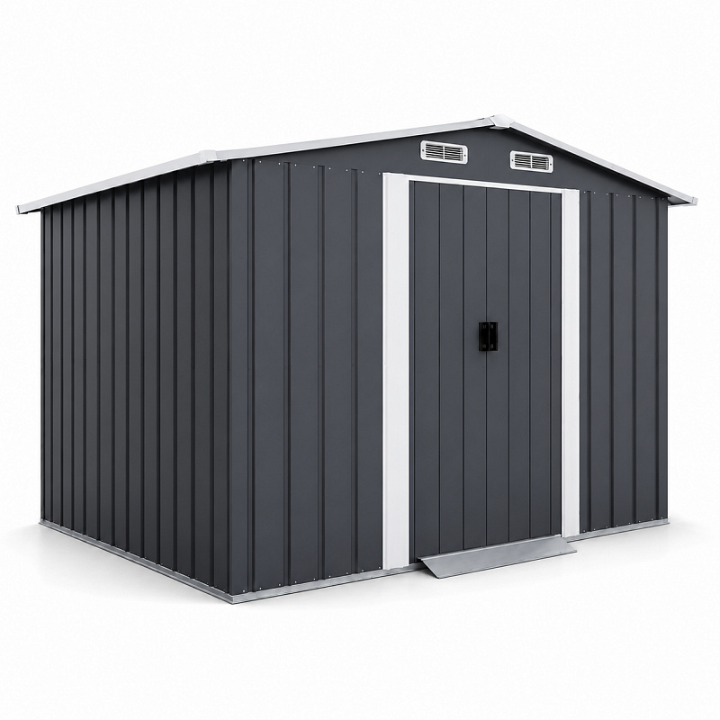 Aga Gartenhaus MR4051 - 4,1 m2 - 236x206x174 cm - für Werkzeuge - verzinkter Stahl - Garten-Lagerschuppen - Dunkelgrau - Große Doppelschiebetüren