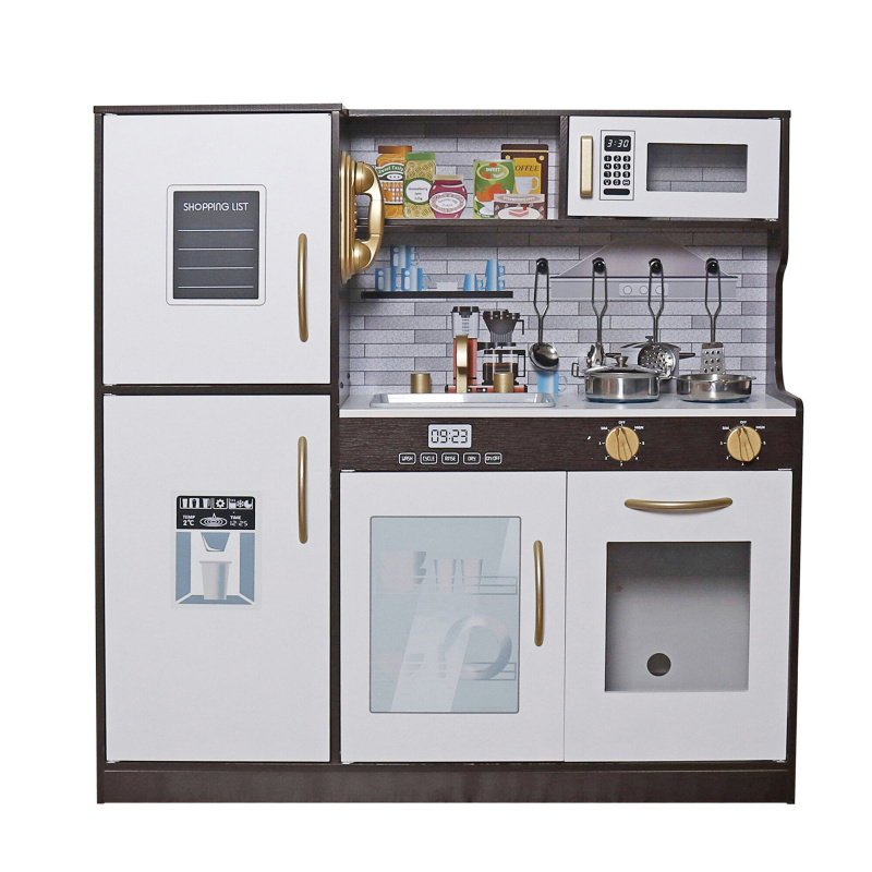 Aga4Kids Große Kinderküche aus Holz mit Kühlschrank, Geschirrspüler, Mikrowelle, klassischem Backofen und weiterer Ausstattung