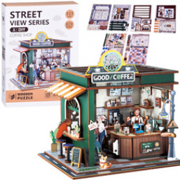 Drewniane PUZZLE 3D Seria budynek Kawiarnia 120 ele oświetlenie ZA6012 uniwersalny