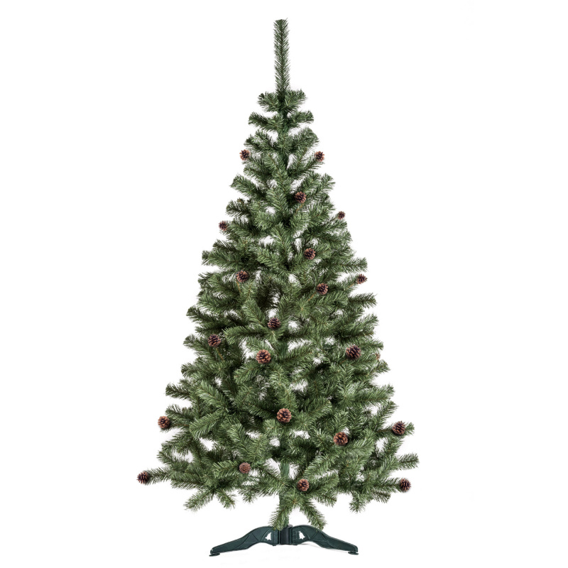 Aga Weihnachtsbaum 220 cm mit Tannenzapfen und leicht mit Kunstschnee bedeckt, Künstlicher Weihnachtsbaum, Tannenbaum mit ständer, Christbaum, Kunstbaum Weihnachten