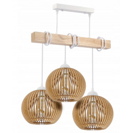 LED závěsné stropní svítidlo bílý dřevěný trám 3xE27 Hustý kulový lustr LUCA