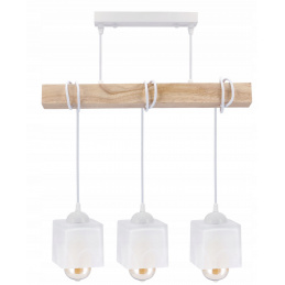 LED závěsné stropní svítidlo, dřevěný trám, 3xE27, loft, mléčná kostka - bílá