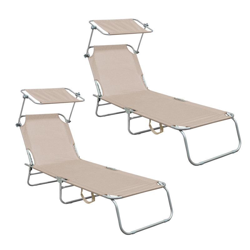 Aga 2x Gartenliege mit verstellbarem Dach Beige