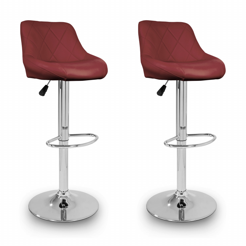 Aga 2er Set Barhocker Dunkelrot aus Kunstleder 360° drehbar höhenverstellbar, Barstuhl, Küchenhocker, Barhocker, Barstuhl, Bistrohocker