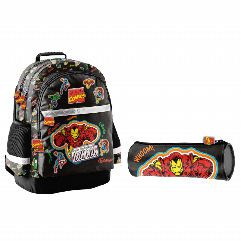 Paso School Set Dreikammer-Rucksack mit Federmappe Iron Man