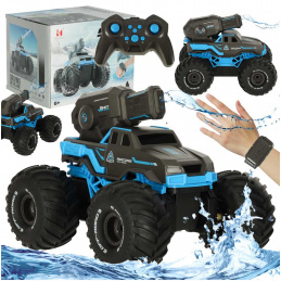 RC obojživelné vodotěsné auto ovládané gesty rukou + 2 dálkové ovladače modré barvy