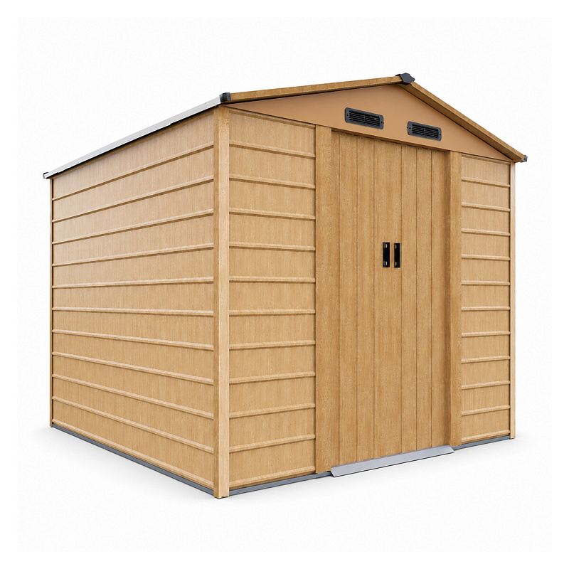 Aga Gartenhaus MR4056 – 6,6 m² verzinkter Stahl – 278x215x238 cm - Braun Holzdekor – große zweiflügelige Schiebetüren 127x171 cm – mit Lüftungsgittern
