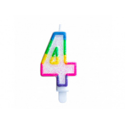Aga4Kids Geburtstagskerzen 4 Glitter mit Regenbogenrand