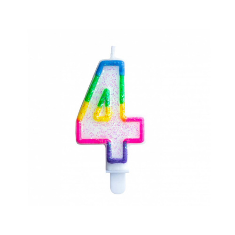 Aga4Kids Geburtstagskerzen 4 Glitter mit Regenbogenrand