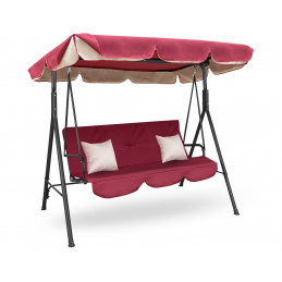 Aga MAJKA Hollywoodschaukel Dunkelrot Fuchsia, Gartenschaukel 200 kg belastbar, 3-Sitzer mit Dach & Sitzauflage, Hängeschaukel, Schaukelbank für Garten - Terrasse