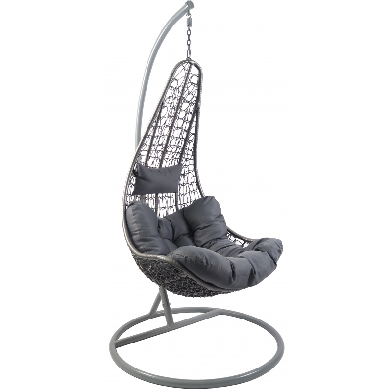Aga Hängesessel mit Gestell und Kissen Hängekorb bis 120 kg Caitlin Grey - Dunkelgrau, Hängestuhl, Hängekorb, Hängesessel mit Stahlskelett, Polyrattan Hängekorb, Hängesessel