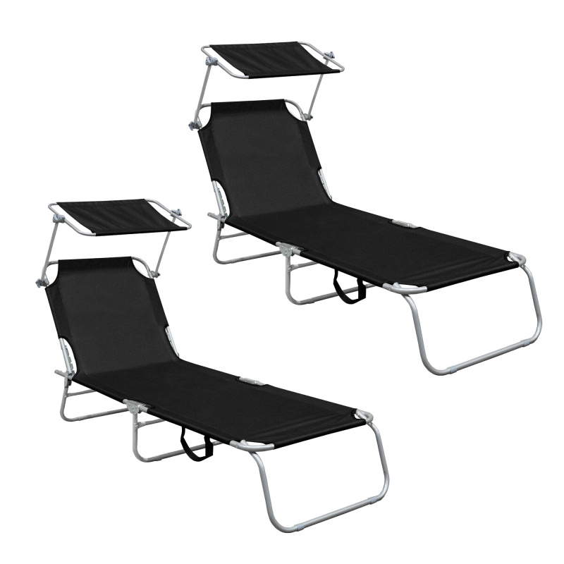 Aga 2x Gartenliege mit Verstellfunktion und Sonnendach Schwarz