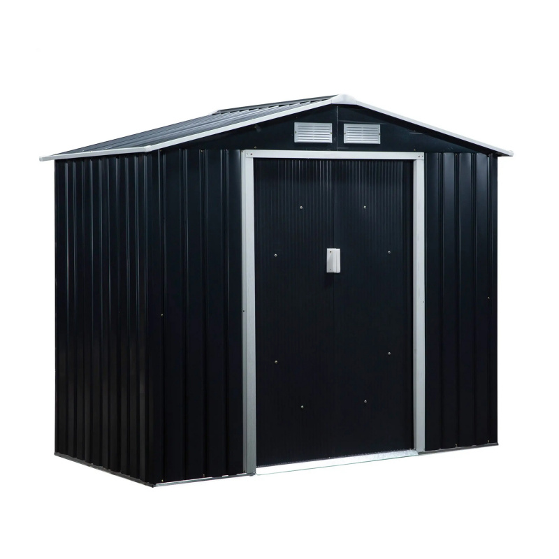 Aga Gartenhaus DSA9202-CG  – 185x130x213 cm - verzinkter Stahl – Schwarz – große doppelte Schiebetüren – mit Lüftungsgittern
