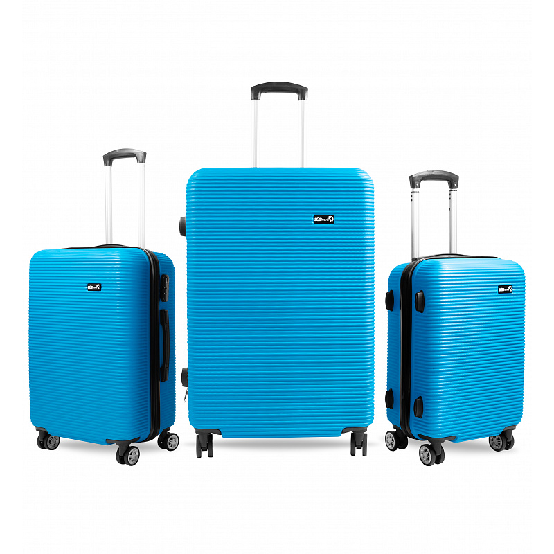 Aga Travel Kofferset, Reisekofferset MR4651 Hellblau, Hartschalenkoffer, Doppeltragegriff mit Zahlenschloss, Trolley Reisekoffer 3tgl 4 Rollen Reisekoffer