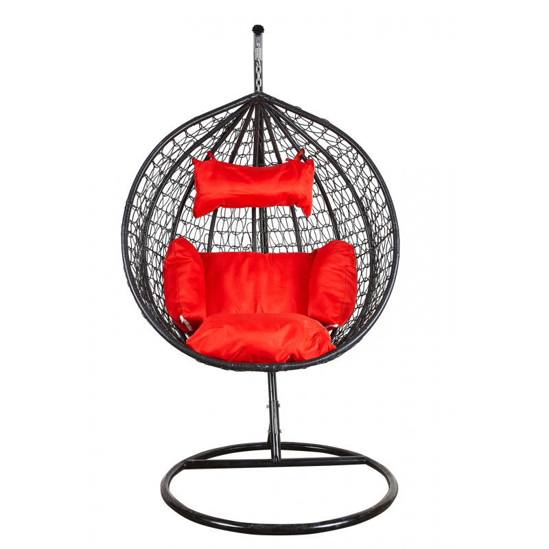 Aga Hängesessel mit Gestell und Kissen Hängekorb bis 120 kg ORTA Schwarz - Rot, Hängestuhl, Hängekorb, Hängesessel mit Stahlskelett, Polyrattan Hängekorb, Hängesessel