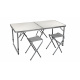Aga Camping Set – Faltbarer Campingtisch mit 4 Hockern – höhenverstellbar –  kompakt & wetterfest - Aluminium – Koffertisch für 4 Personen - Weiss