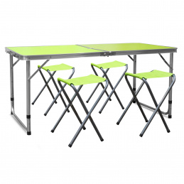 Aga Camping Set – Faltbarer Campingtisch mit 4 Hockern – höhenverstellbar –  kompakt & wetterfest - Aluminium – Koffertisch für 4 Personen - Grün