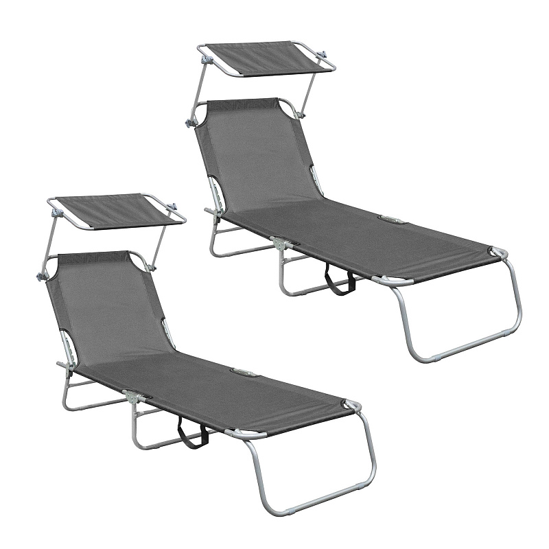 Aga 2x Gartenliege mit Verstellfunktion und Sonnendach Grau