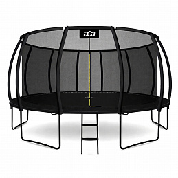 Aga SPORT EXCLUSIVE Trampolin 496 cm 16 ft Schwarz, Kindertrampolin, Gartentrampolin mit Sicherheitsnetz + Schutznetz + Leiter