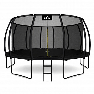Aga SPORT EXCLUSIVE Trampolin 496 cm 16 ft Schwarz, Kindertrampolin, Gartentrampolin mit Sicherheitsnetz + Schutznetz + Leiter