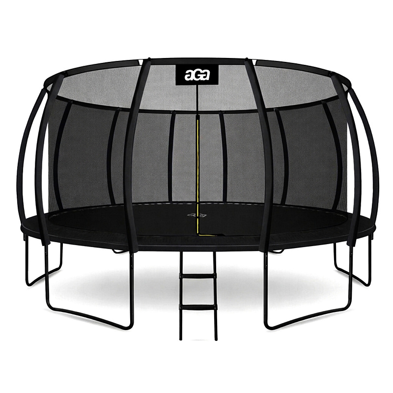 Aga SPORT EXCLUSIVE Trampolin 496 cm 16 ft Schwarz, Kindertrampolin, Gartentrampolin mit Sicherheitsnetz + Schutznetz + Leiter