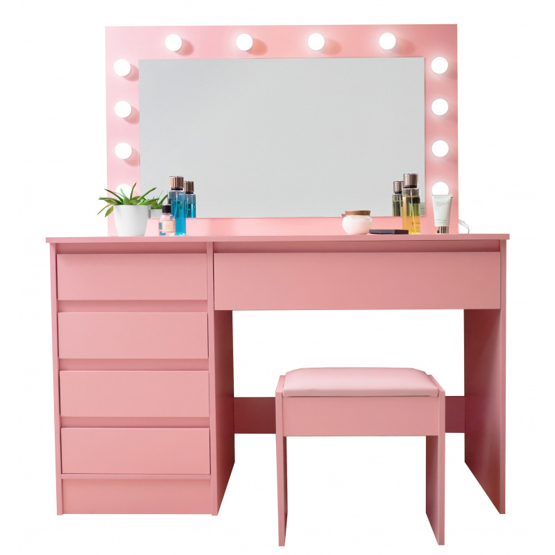Aga Schminktisch mit Spiegel und Beleuchtung Rosa