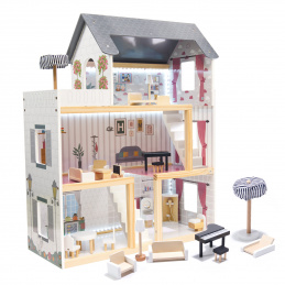 Aga MDF Holzpuppenhaus + Möbel 78cm schwarz LED