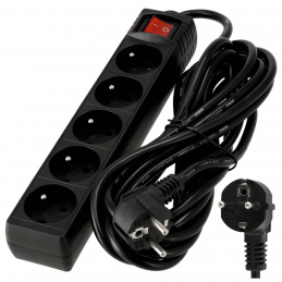 Prodlužovačka 5 zásuvek 5m černá IP20 s vypínačem 3680W