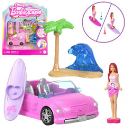 Mattel Mini Barbie Land Lalka surferka z deską + autko kabriolet ZA6038 E uniwersalny