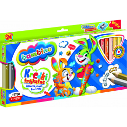 Aga BAMBINO Dreieckige Bleistifte im Holzrahmen 24 Farben + Bleistiftspitzer