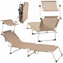 Leżanka ogrodowa składana z daszkiem i regulowanym oparciem