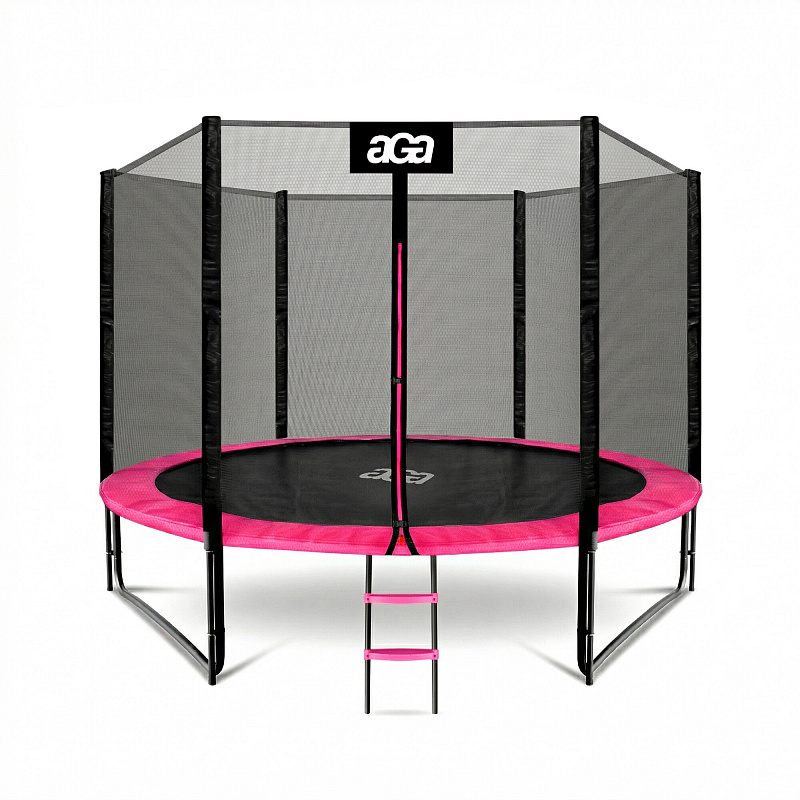Aga SPORT PRO Trampolin, 305 cm 10 ft Rosa, Kindertrampolin, Gartentrampolin mit Sicherheitsnetz + Sicherheitsnetz + Leiter