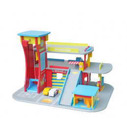 Aga4Kids Garage Hubert Spielset,Parkhaus,Lift Auto Garage aus Holz