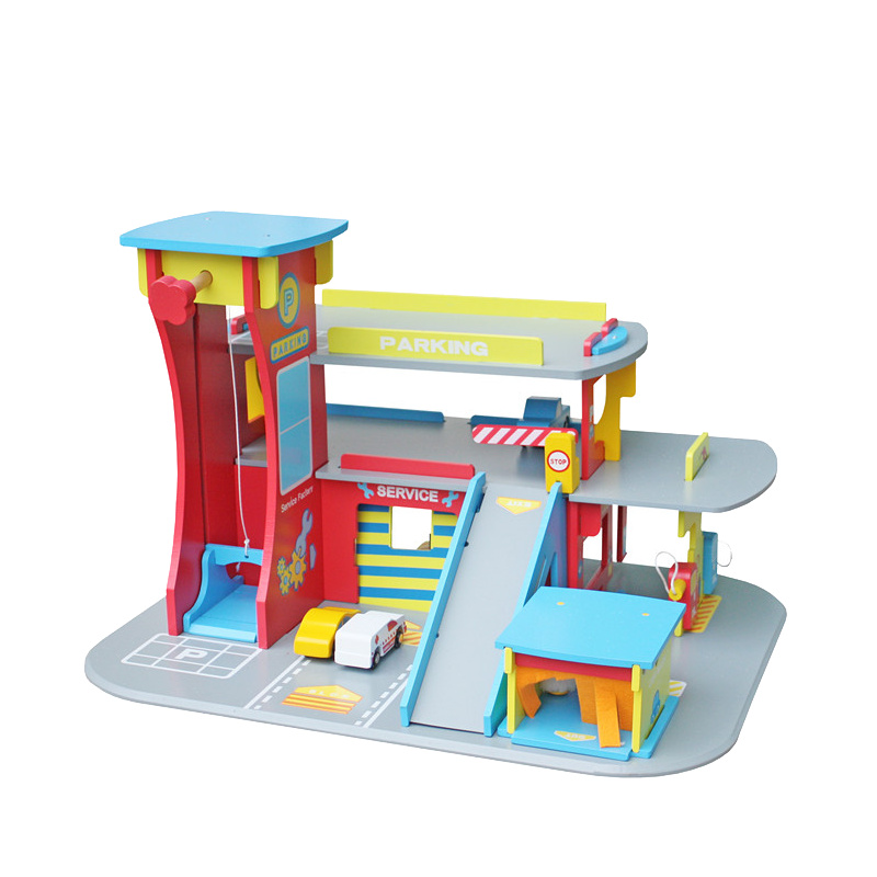 Aga4Kids Garage Hubert Spielset,Parkhaus,Lift Auto Garage aus Holz