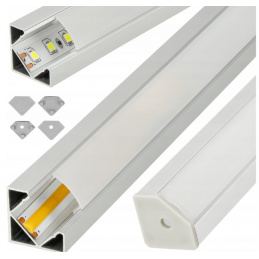 Rohový hliníkový profil - 1m s opálovým stínidlem + 2x SET koncovek