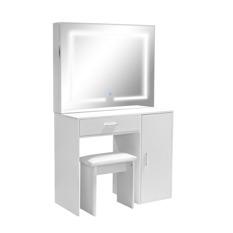 Aga Schminktisch mit Spiegel und LED-Beleuchtung + Hocker Mattweiß