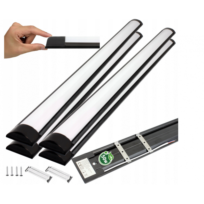 4x LED-Panels - schwarze Leuchte SLIM - 150cm - 50W - 230V - 5000Lm - neutralweiß