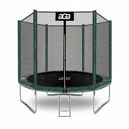 Aga SPORT TOP Trampolin, 244 cm 8 ft Dunkelgrün, Kindertrampolin, Gartentrampolin mit Sicherheitsnetz + Sicherheitsnetz + Leiter