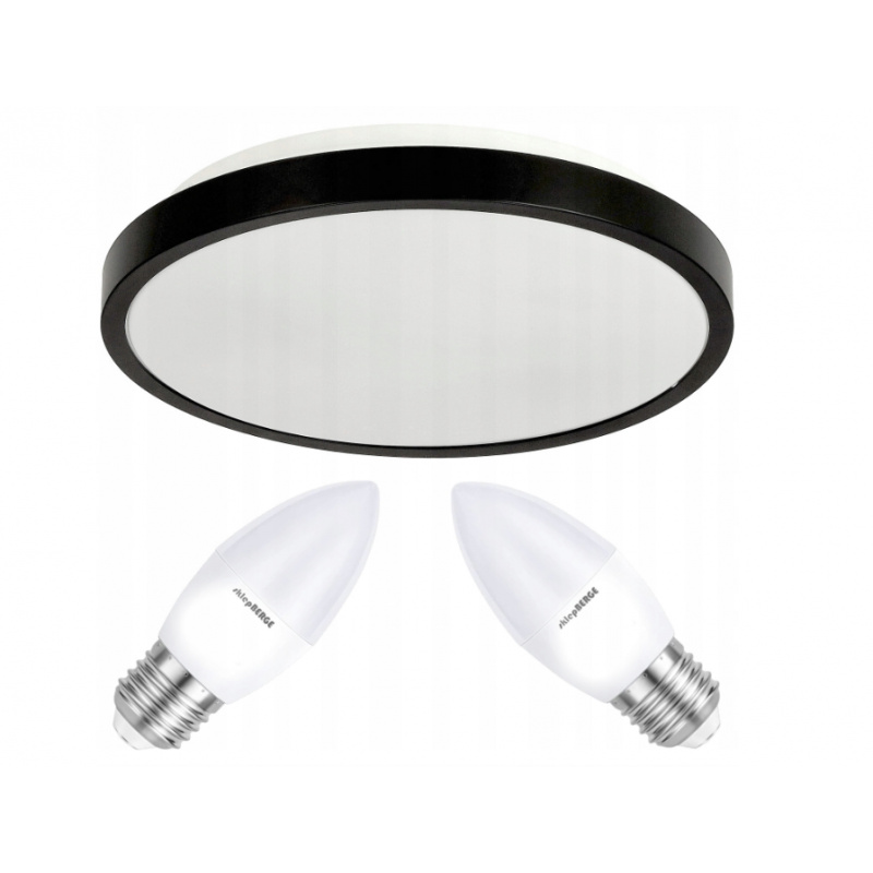 LED stropní svítidlo 2xE27 IP20 LARI-R BLACK + 2x E27 10W teplá bílá svíčka